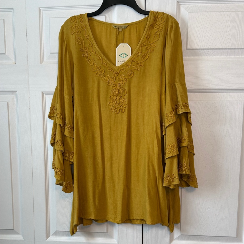 Boho Ruffle Sleeve Tunic NWT